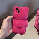 Korean Cute 3D Cartoon Bear Pink Phone case for iPhone 11, 12,13 AND 14 Plus