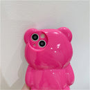 Korean Cute 3D Cartoon Bear Pink Phone case for iPhone 11, 12,13 AND 14 Plus