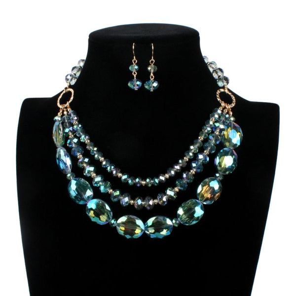 Hot Sale Vintage Women Irregular Crystal Beads Design Necklace Set