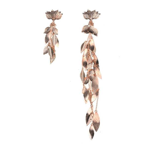 Women Asymmetric Long Tassel Pendant Tassel Leaf Earrings Wedding Party