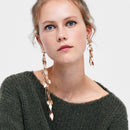 Women Asymmetric Long Tassel Pendant Tassel Leaf Earrings Wedding Party