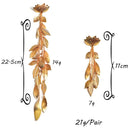 Women Asymmetric Long Tassel Pendant Tassel Leaf Earrings Wedding Party