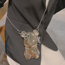 Luxury 3D Bear cute crossbody phone case for iPhone 13 Pro Max and 14 Pro Max sparkle bling cover with metal chain