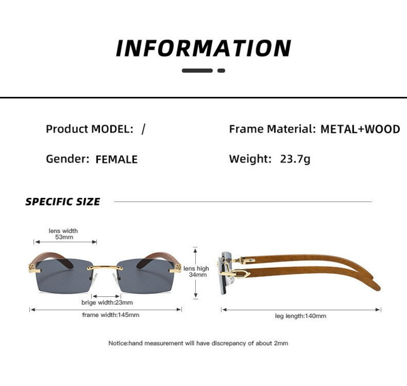 Men Fashion Frameless Square Ac Lens Sunglasses Frameless Shades Retro Vintage Trendy Eyewear