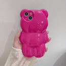 Korean Cute 3D Cartoon Bear Pink Phone case for iPhone 11, 12,13 AND 14 Plus