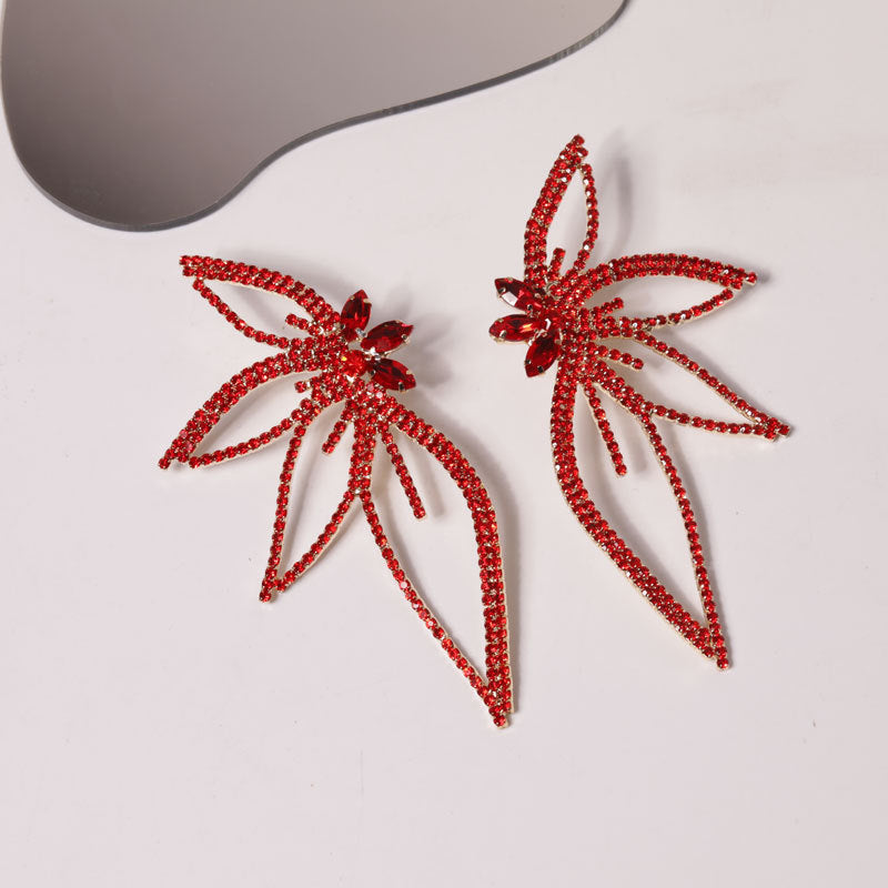 Women Rhinestone Flower Shaped Drop Earrings
