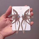 Women Rhinestone Flower Shaped Drop Earrings