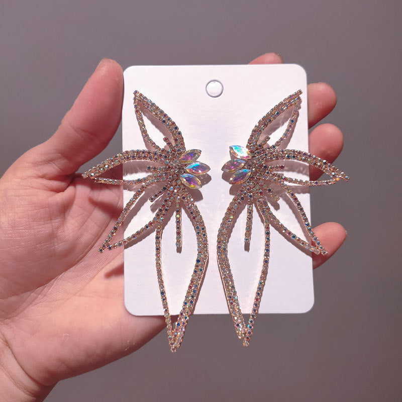 Women Rhinestone Flower Shaped Drop Earrings