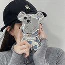 Luxury 3D Bear cute crossbody phone case for iPhone 13 Pro Max and 14 Pro Max sparkle bling cover with metal chain