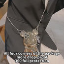 Luxury 3D Bear cute crossbody phone case for iPhone 13 Pro Max and 14 Pro Max sparkle bling cover with metal chain