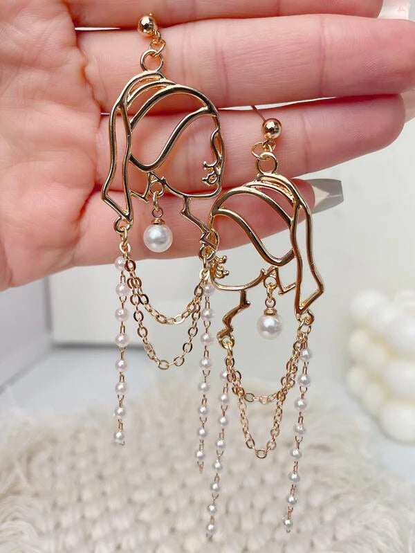 Faux Pearl Decor Figure Design Drop Earrings