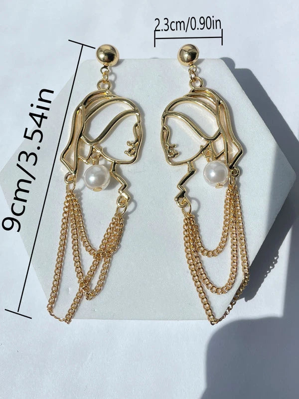 Faux Pearl Decor Figure Design Drop Earrings