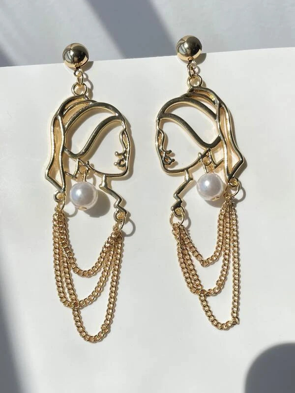 Faux Pearl Decor Figure Design Drop Earrings