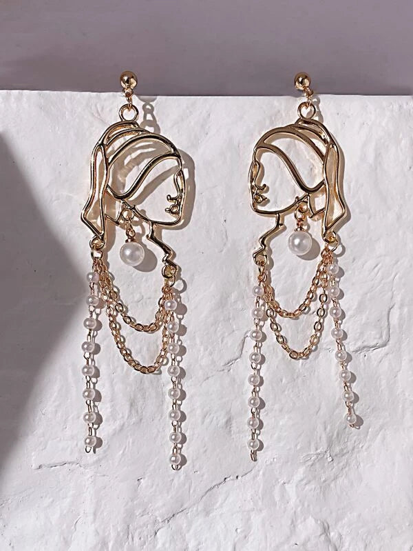 Faux Pearl Decor Figure Design Drop Earrings