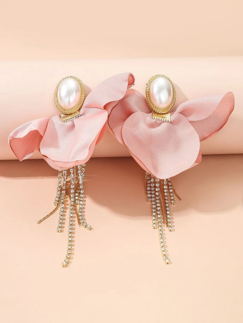 Flower Rhinestone Tassel Earrings