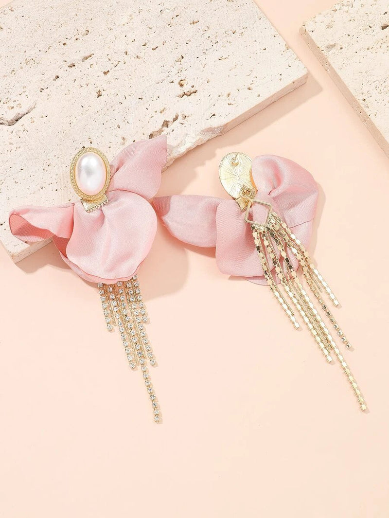 Flower Rhinestone Tassel Earrings