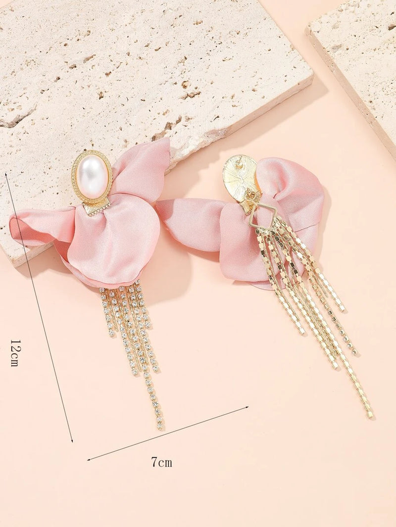 Flower Rhinestone Tassel Earrings