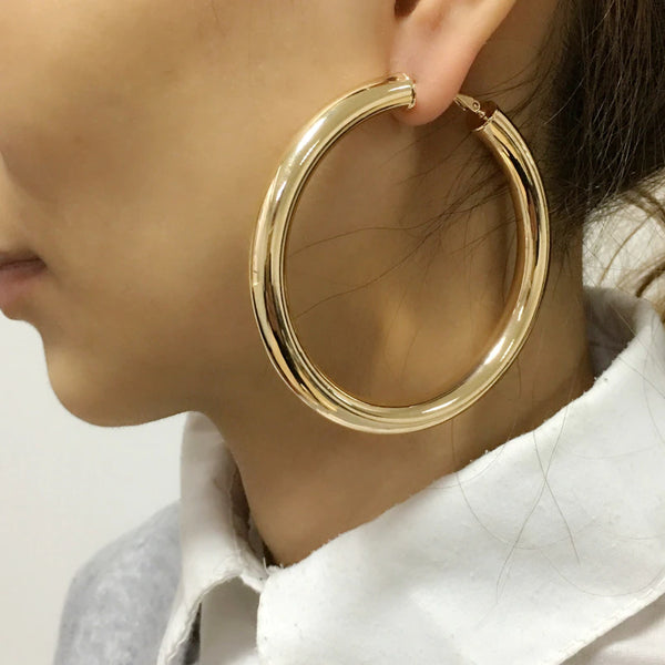 Big Large Metal Hoop Earrings 70 mm Round Chunky Statement Earrings