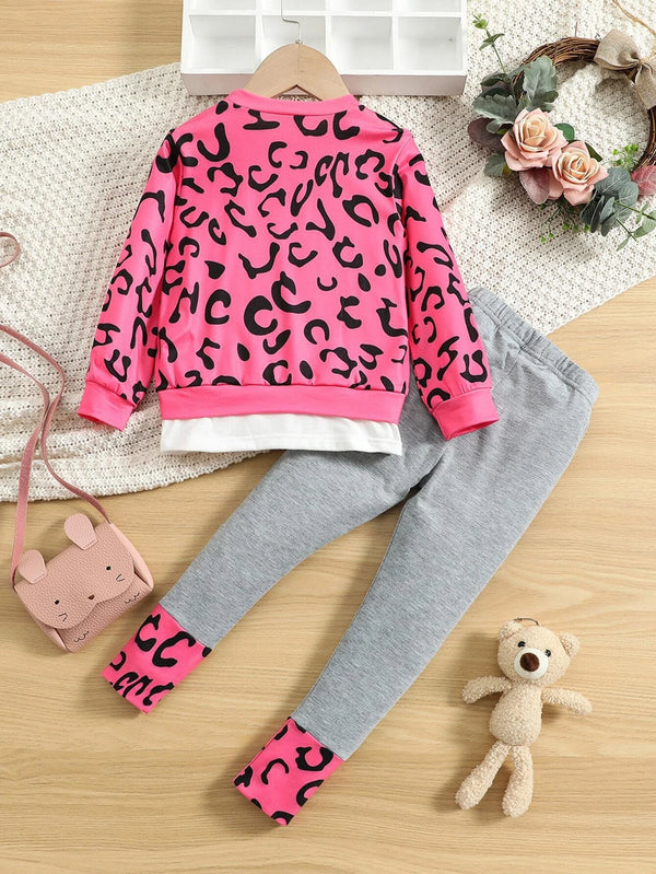 Bear & Leopard Print 2 In 1 Sweatshirt & Leggings for Toddler Girls 6Y (46 IN)