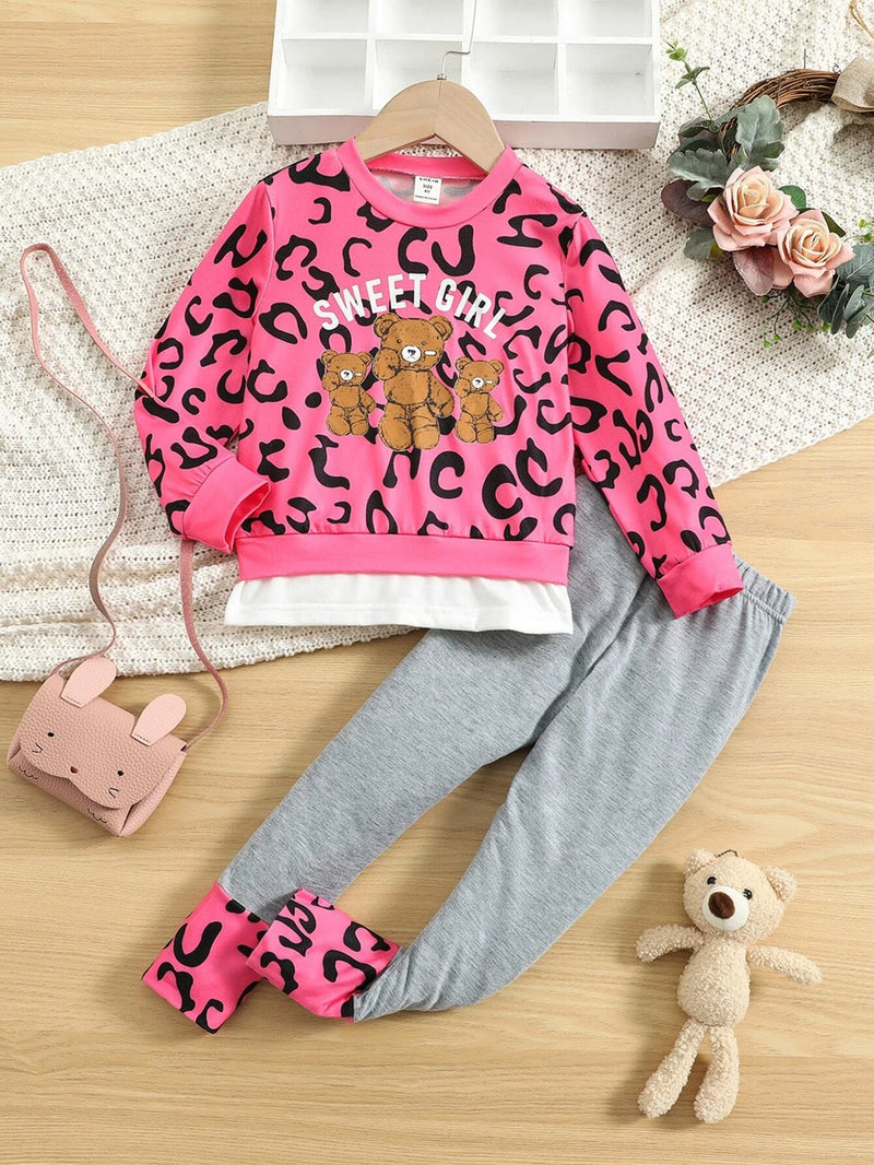 Bear & Leopard Print 2 In 1 Sweatshirt & Leggings for Toddler Girls 6Y (46 IN)