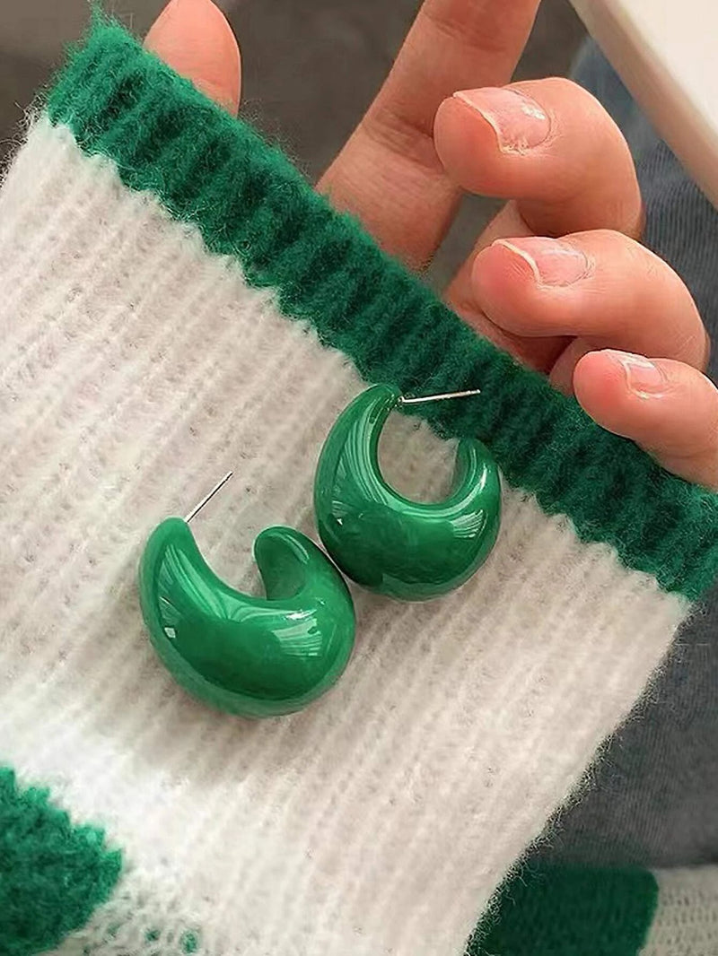 Minimalist Green Hoop Earrings