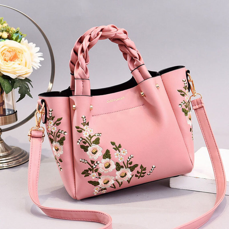 Handbag, Shoulder Flower Lady Designer Handbags Embroidery Women Top Handle Satchel Handbags Shoulder Bag Tote Purse - FayaChoice