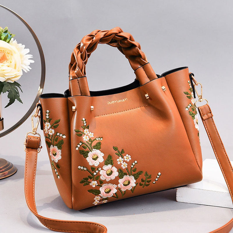 Handbag, Shoulder Flower Lady Designer Handbags Embroidery Women Top Handle Satchel Handbags Shoulder Bag Tote Purse - FayaChoice