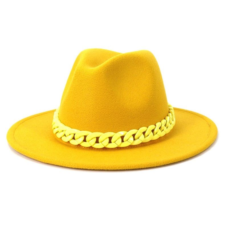 Wide brim fedora felt fedora with plastic chain - FayaChoice