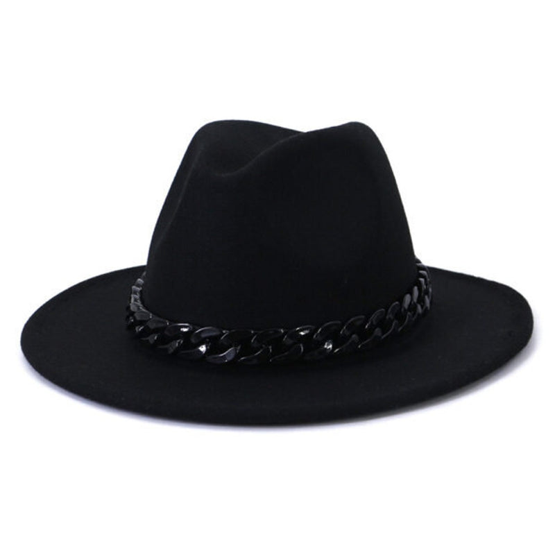 Wide brim fedora felt fedora with plastic chain - FayaChoice