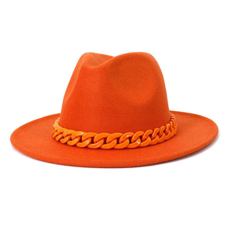 Wide brim fedora felt fedora with plastic chain - FayaChoice