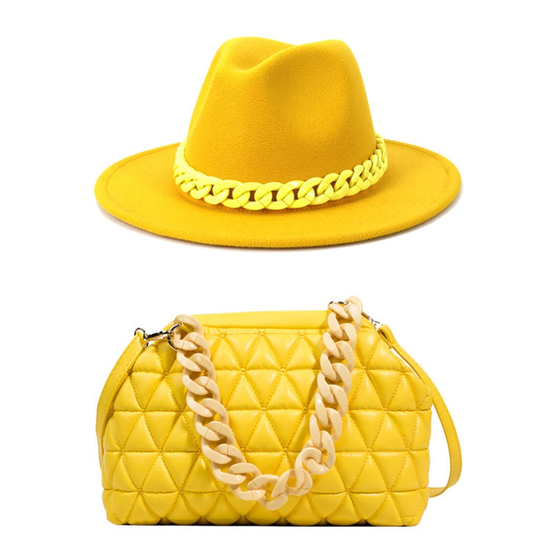 Yellow fedora hat & matching purse set Yellow fedora hat with matching jelly purse – foxxiladi main image 4