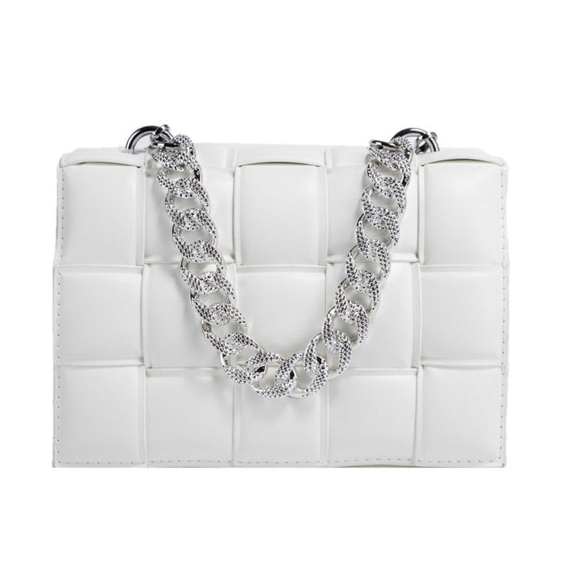 Thick Chain Design Color Blocking Patchwork Woven Crossbody Handle Bag - FayaChoice