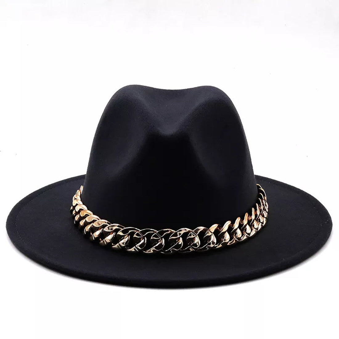 Fedora hat with large thick gold chain wide brim hat (56  display picture 1