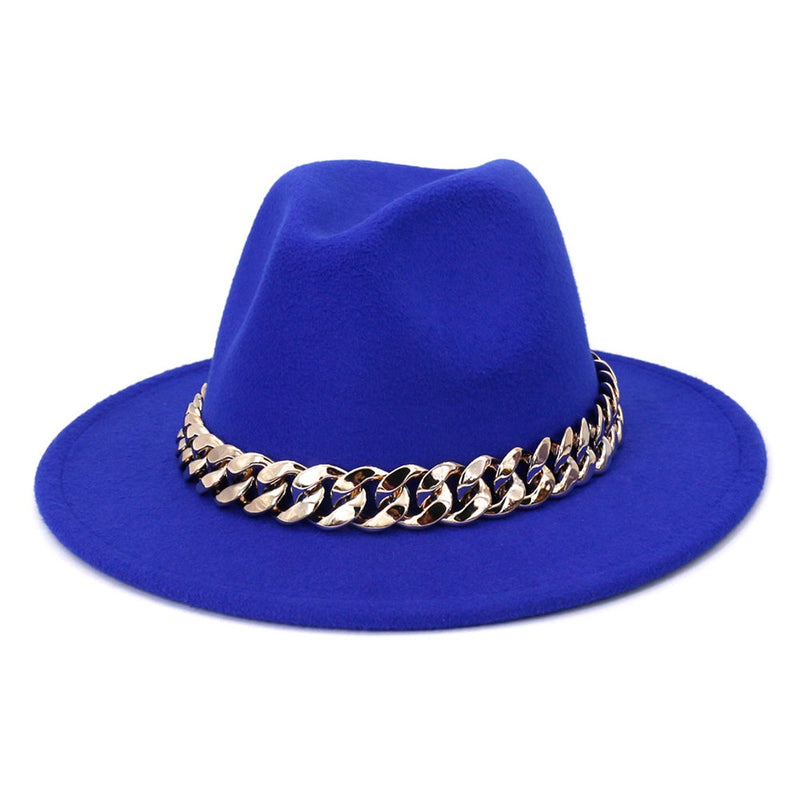 Fedora Hats with large thick gold chain Fedora Hats for Women Wide Brim Fashionable Women's Fedoras Dress Hat - FayaChoice