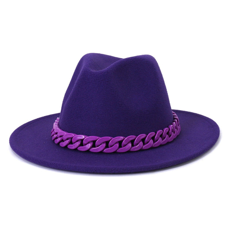 Wide brim fedora felt fedora with plastic chain - FayaChoice