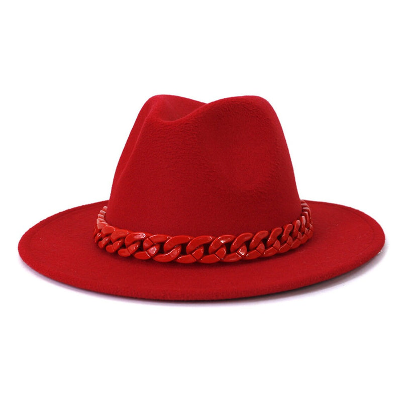 Wide brim fedora felt fedora with plastic chain - FayaChoice