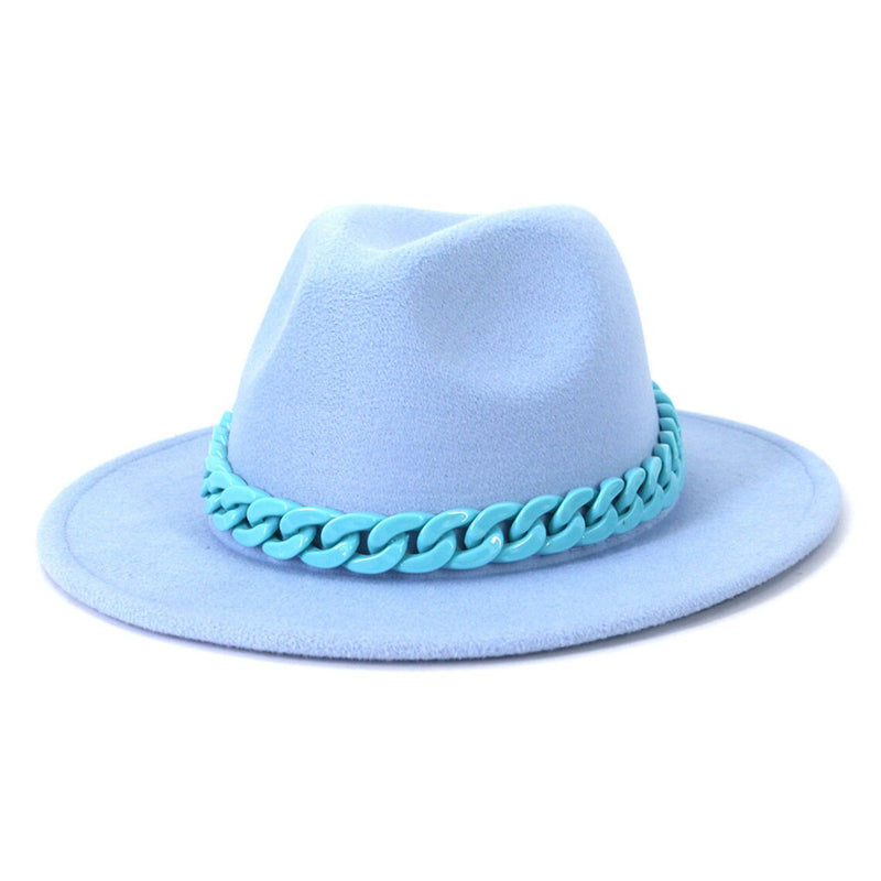 Wide brim fedora felt fedora with plastic chain - FayaChoice