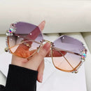 2022 Rimless Sunglasses Women Luxury Brand Design Diamond Sunglasses Gradient Shades Uv400 - FayaChoice