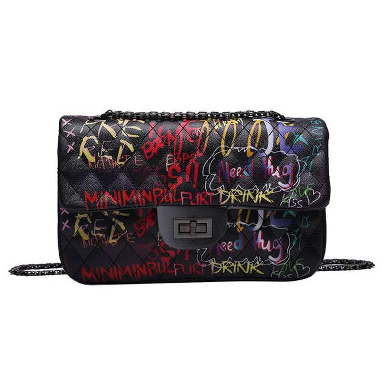 Graffiti Handbags for Women Cute Leather Shoulder Purse Bags with Zipper - FayaChoice