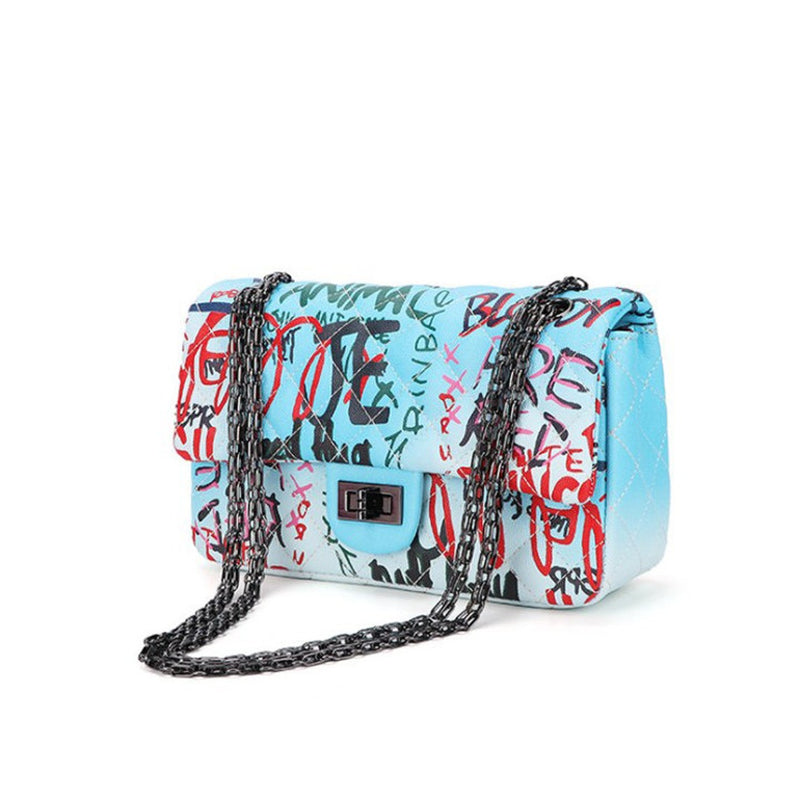 Graffiti Handbags for Women Cute Leather Shoulder Purse Bags with Zipper - FayaChoice