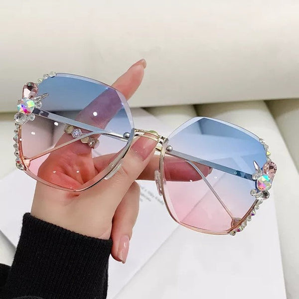 2022 Rimless Sunglasses Women Luxury Brand Design Diamond Sunglasses Gradient Shades Uv400 - FayaChoice