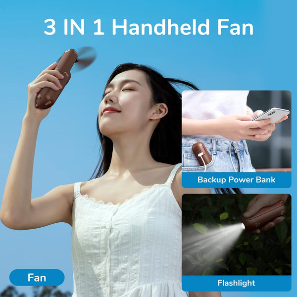 3 in 1 Handheld Mini Hand Fan Portable Mini Fan with Rechargeable Battery Portable Foldable Fan with Power Bank, USB Rechargeable - FayaChoice