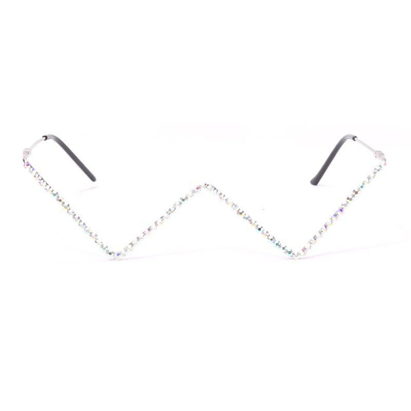 V-Shaped Lensless Rhinestone Decoration Glasses Frame - FayaChoice