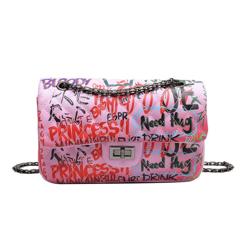 Graffiti Handbags for Women Cute Leather Shoulder Purse Bags with Zipper - FayaChoice