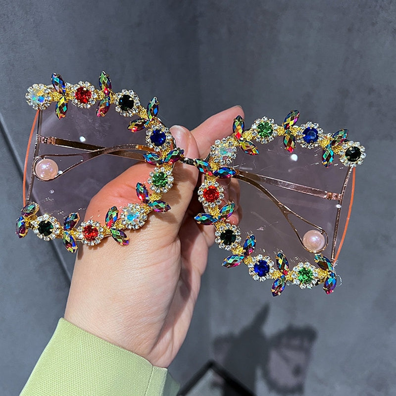 Round Pearl Oversized Diamond Sunglasses for Women 2022 - FayaChoice