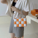 Thick Chain Design Color Blocking Patchwork Woven Crossbody Handle Bag - FayaChoice