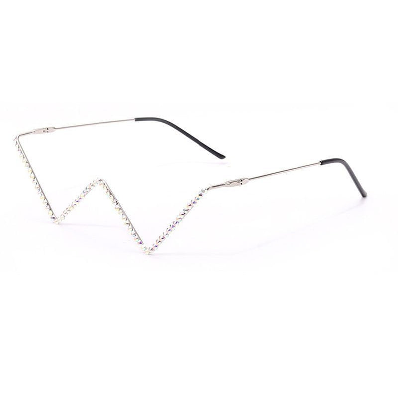 V-Shaped Lensless Rhinestone Decoration Glasses Frame - FayaChoice