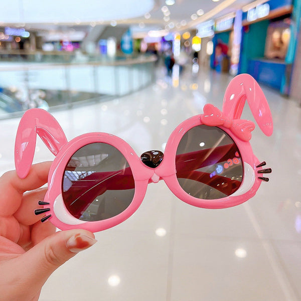 Little Girls Cute Polarized UV Protection for Girls Cartoon Funny Sunscreen Sunglasses (Pink Bearded Bunny) - FayaChoice