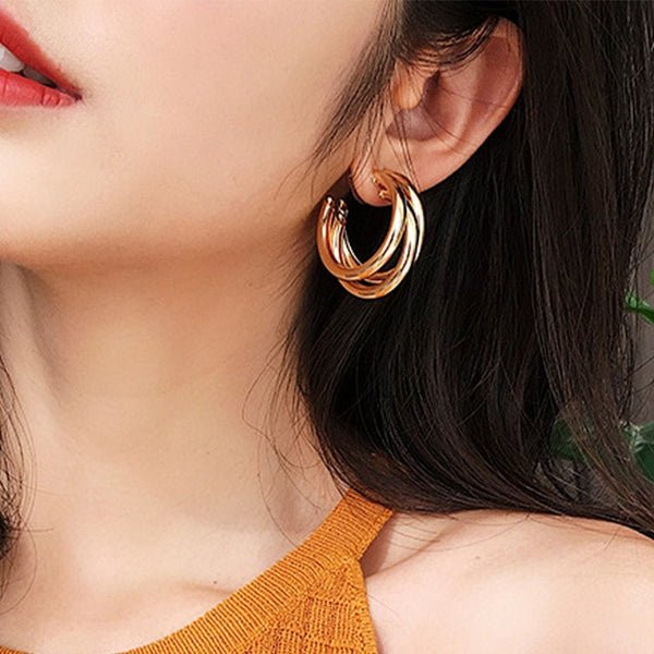 Three-layer Earrings Circle Ear Accessories Hot 2022 Lightweight Stud Earrings For Women New Vintage Geometric Triple hoop small earrings - FayaChoice