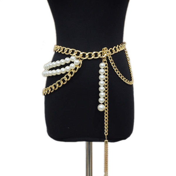 New Arrival Multi-Layer Thick Chain Pearl Tassel Belts for Women adjustable to 41 inches (105 cm) - FayaChoice